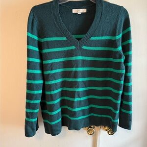 LOFT Teal and Dark Green V-Neck Sweater